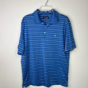 Men’s Golf Polo Shirt by Chaps Blue Horizontal Stripe Soft Cotton Medium BNC2